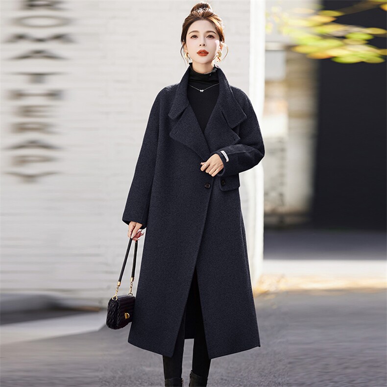 美拉德双面羊绒大衣女中长款2023冬新款立领本命年红色羊毛呢外套,女装双面呢大衣,乐吉娜