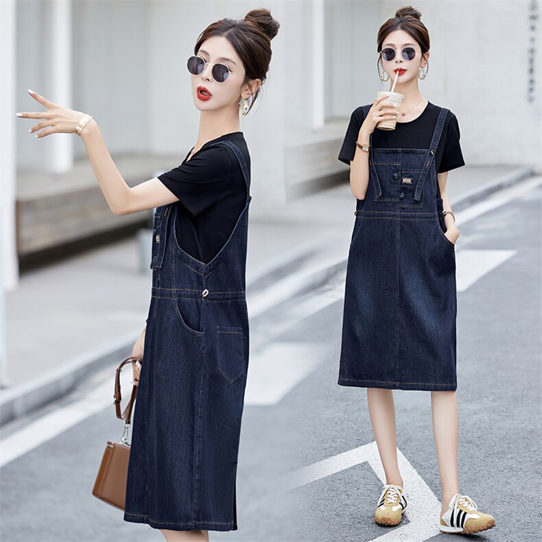 收腰背带裙女2025夏季新款韩版宽松洋气小个子牛仔连衣裙，女装连衣裙，涵亦佰惠