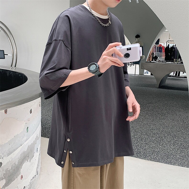 DX60P38港风开叉排扣短袖青少年学生百搭休闲宽松T恤,男装T恤,星座1204-3
