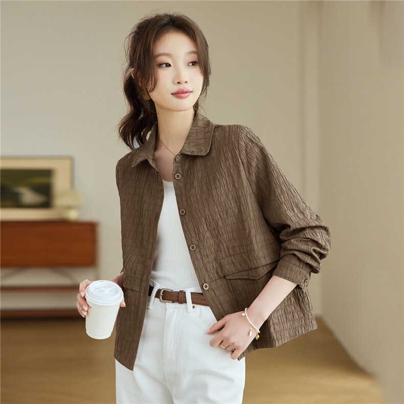 2026年春季翻领短款扣子休闲宽松微胖显瘦外套，女装短外套，文熹诺