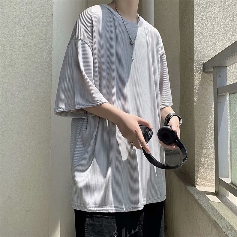 夏季薄款冰丝短袖T恤男潮牌纯色百搭宽松半袖体恤打底衫T063-P25图片