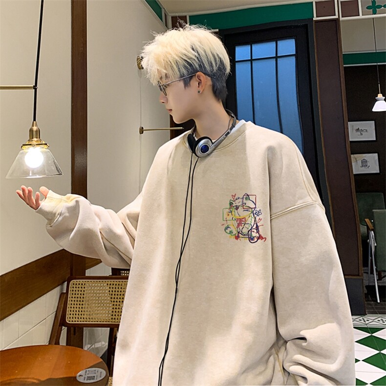美式潮牌重磅水洗做旧圆领卫衣力推大码男XZ517A-2-Y7740-P58,男装卫衣,星座517A-2