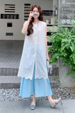 文艺风刺绣背心连衣裙套装女2025夏季新款韩系宽松阔腿裙裤两件套，女装套装/套裙，2C169