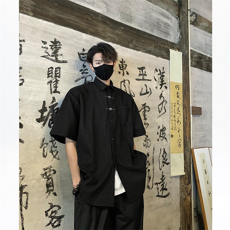 CS08-P50夏季新中式风男士情侣衬衫短袖衬衣上衣,男装衬衫,电商B327