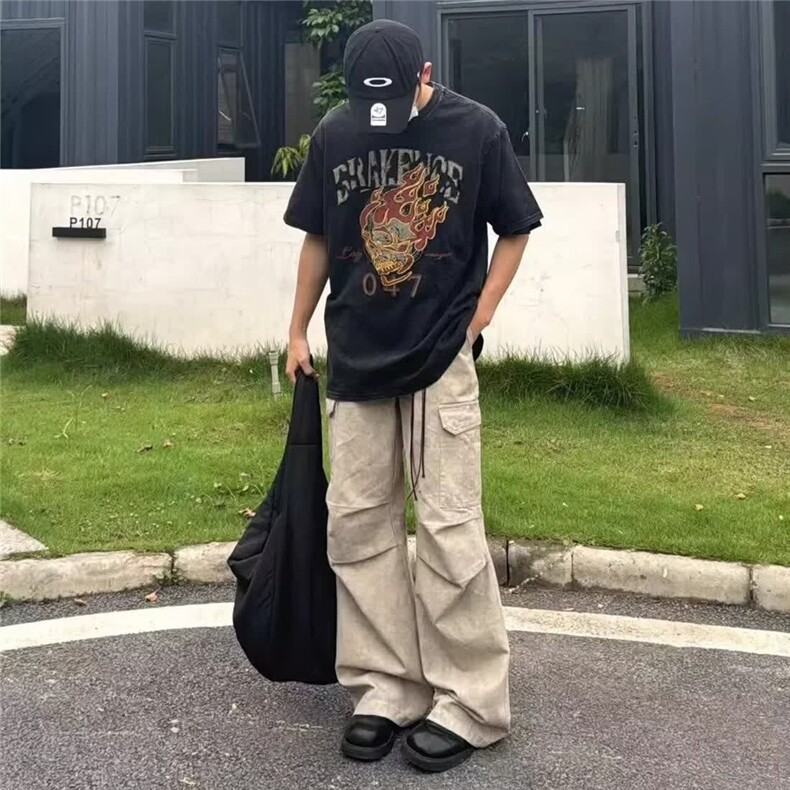 大理石暗纹直筒阔腿休闲裤潮牌高街工装Cargo伞兵裤网K304-P52,男装工装外套,星座1001-1