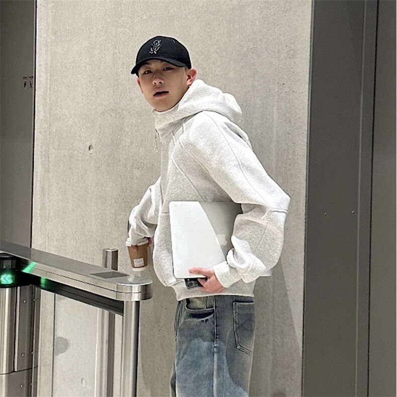 抖音得物二开美式重磅宽松结构拉链设计防风高领连帽卫衣外套W76,男装卫衣,电商A486