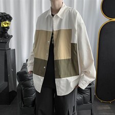韩版长袖港风上衣衬衫男秋季休闲大码拼接撞三色外套W1393-P35，男装衬衫，星座512-4