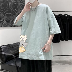 YT26164-P30 亚短袖t恤男大码五分袖男宽松七分袖 港风模特图片