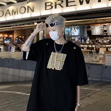 短袖t恤男潮牌夏季宽松网红潮流ins简约印花上衣T0304-P35，男装T恤，星座308B-2