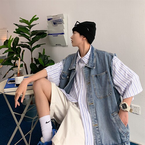 牛仔马甲男潮牌潮流坎肩马夹外套ins港风无袖上衣服宽松M802-p50,男装背心/马甲,星座1008-1