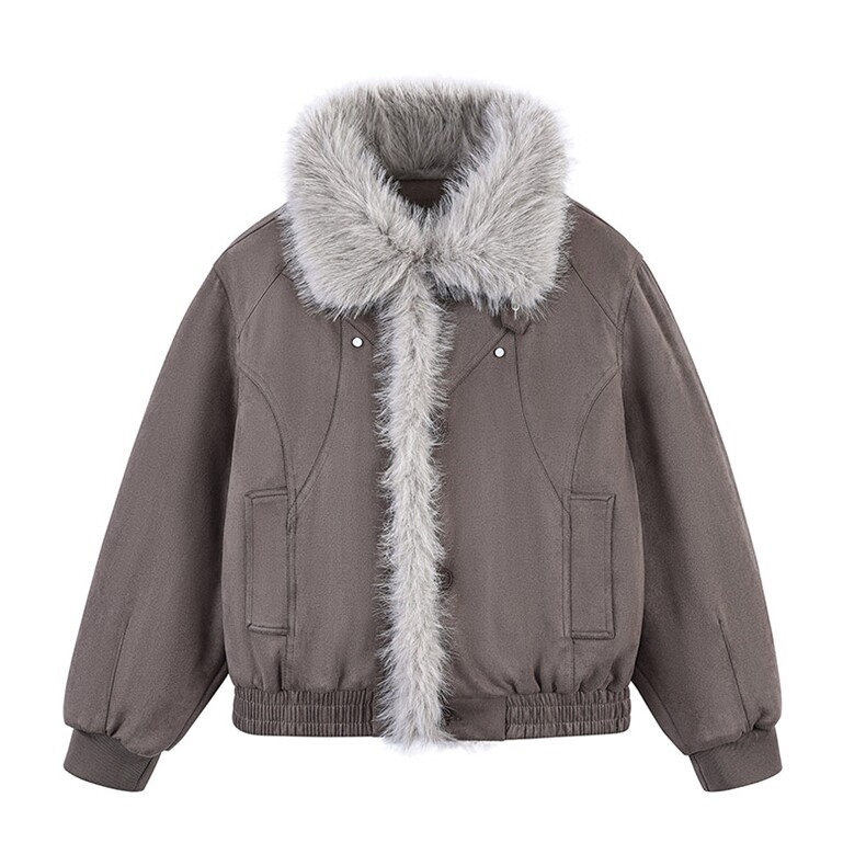 现货重磅硬挺boxy羽绒棉衣座山雕大毛毛领洗水麂皮棉服冬外套，男装棉衣，电商A486-1