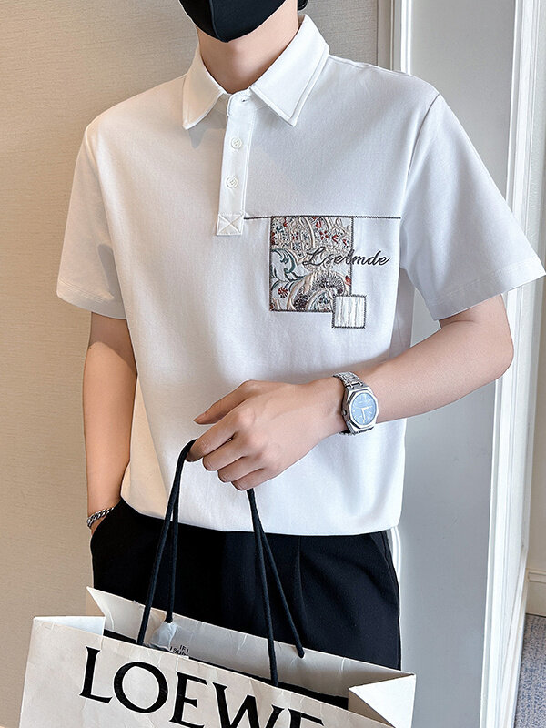 店主风社会小伙男士刺绣贴补POLO衫男保罗衫301A-1/PL119/P58,男装Polo衫,星座301A-1