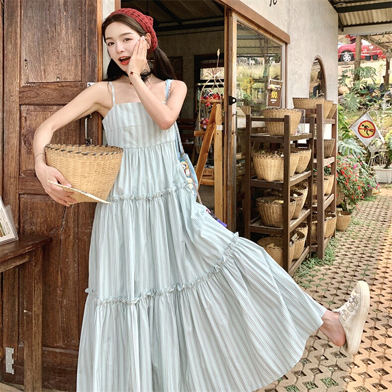 现货时尚淡绿色条纹长裙2C110-H1112-P110-K168,女装连衣裙,2C110