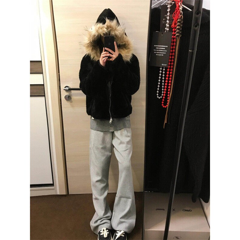 【有货】W200LL-特P100cleanfit黑色毛绒外套男冬季高级感,男装夹克,星座1007（原301D）