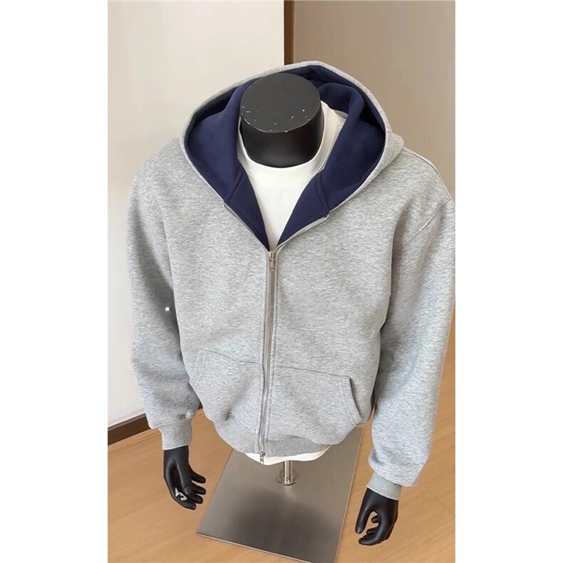 1506-1/WW281/P53新款重磅连帽双拉链卫衣男韩版宽松纯色开衫撞色,男装卫衣,星座1506-1