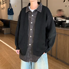 假两件针织衫男生开衫外套做旧牛仔翻领拼接毛衣5177P80，男装针织衫/毛衣，星座410-2