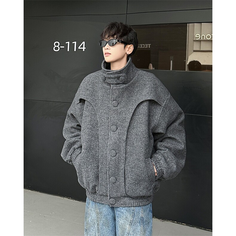 秋冬复古短款毛呢大衣韩版重磅网红解构立领外套男 MNR3001-P120图片