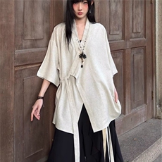夏季山本耀司风汉服上衣女新中式绑带短袖衬衫外套中性阔腿裤裙，男装T恤，星座506A
