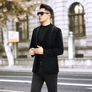 新款男士秋冬新款休闲西服商务小西装金丝绒6815P180图片