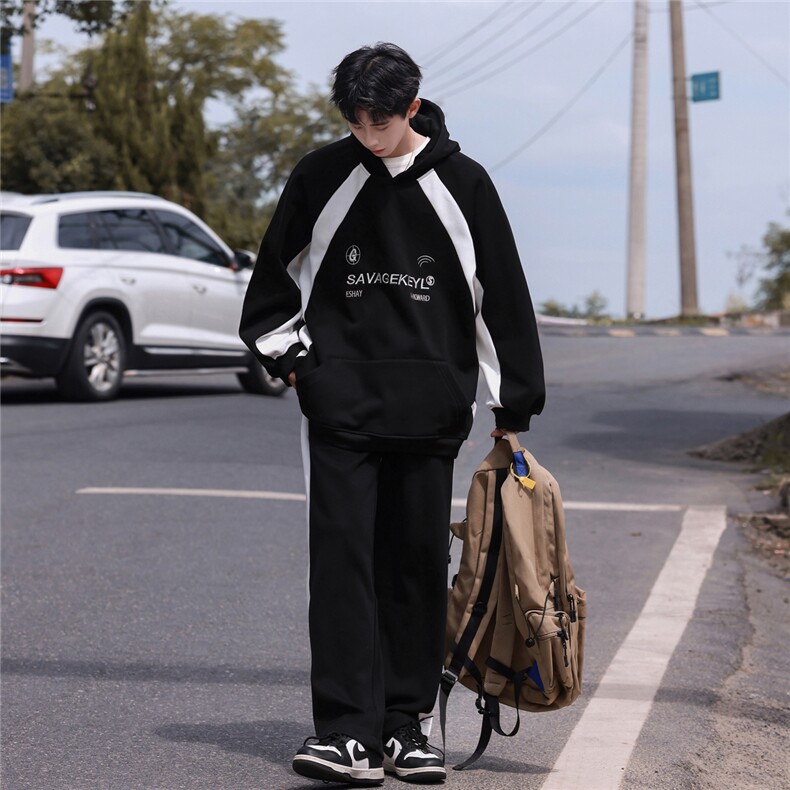 重磅华棉连帽卫衣休闲卫裤中性风男女套装TZ234-P105控148,男装休闲套装,电商B370
