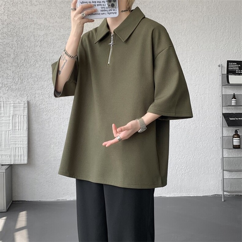 8XL-M半拉链短袖t恤特大码美式高街polo体恤衫翻领半袖DX1215/P35图片