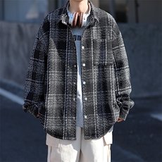 2024春季新款百搭宽松外套小香风翻领格子衬衫男现货W8090-P65，男装衬衫，星座512-4