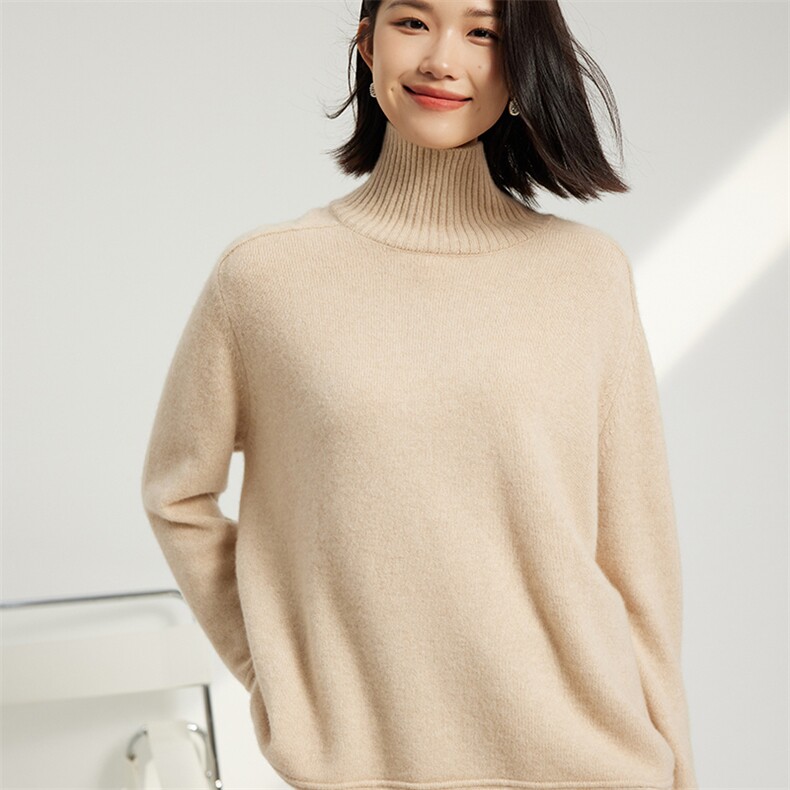 秋冬季羊绒休闲百搭时尚马鞍肩高领羊绒衫,女装羊绒衫,英集羊绒