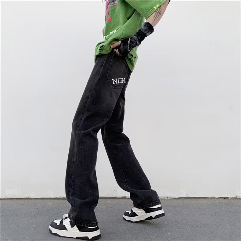 美式高街vibe风刺绣牛仔裤男潮牌嘻哈微喇叭炸街长裤TN1629-P45,男装牛仔裤,星座1001-1