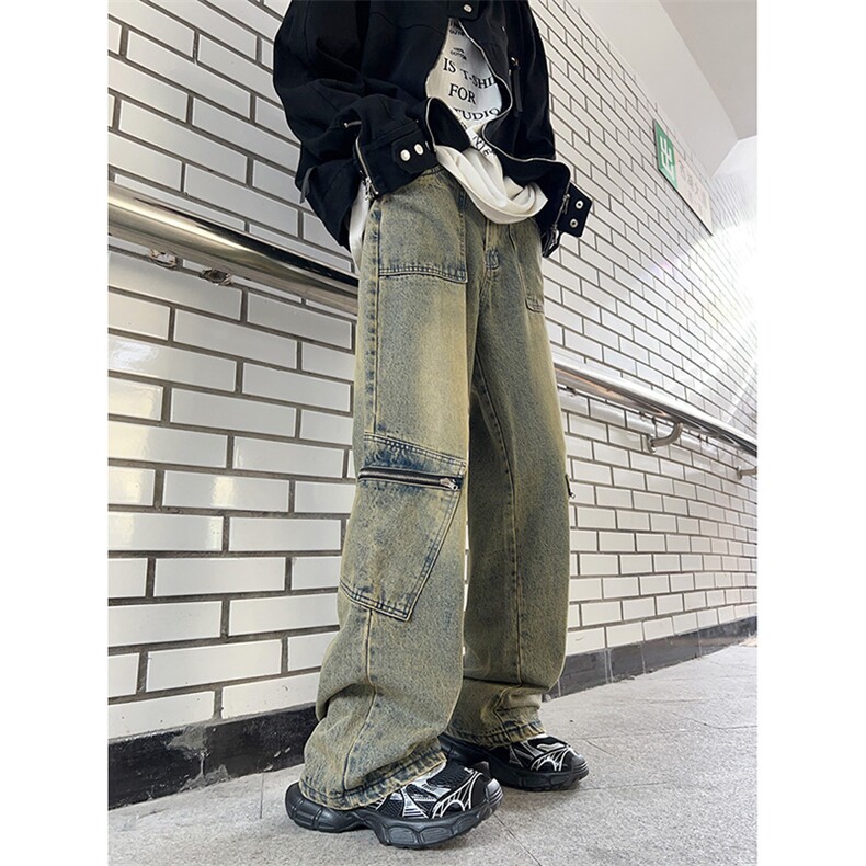 2023美式潮牌宽松直筒长裤潮vibe黄泥工装牛仔裤男K7465-P48,男装牛仔裤,星座512-3