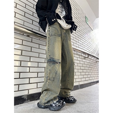 2023美式潮牌宽松直筒长裤潮vibe黄泥工装牛仔裤男K7465-P48，男装牛仔裤，星座512-3