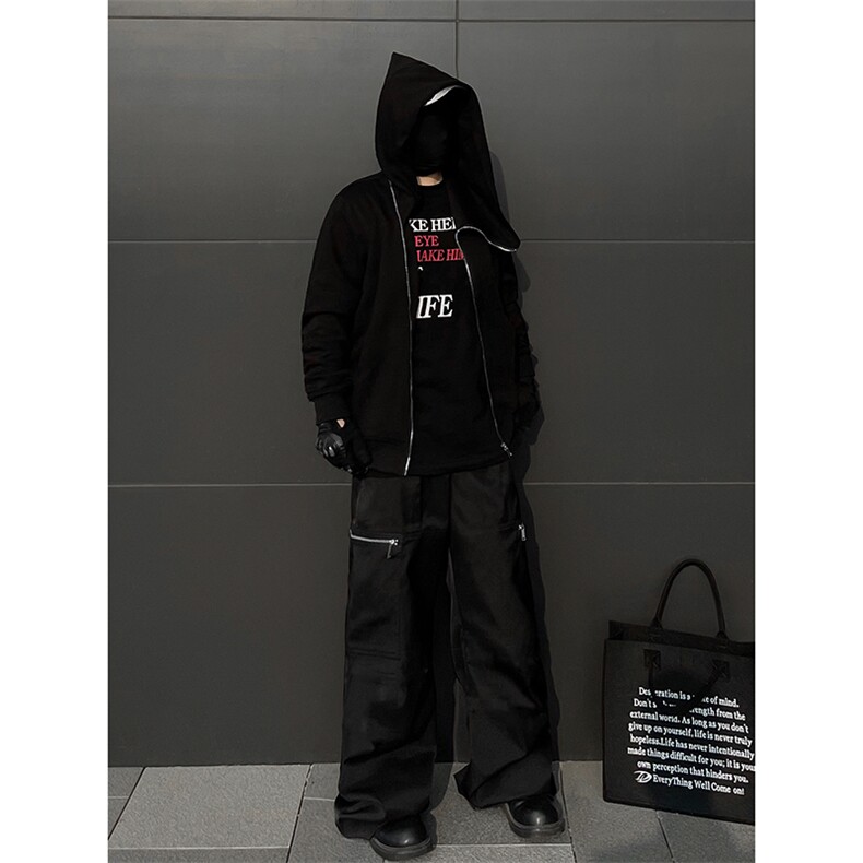 B221美式ins高街暗黑拉链宽松开衫卫衣连帽外套SY2314-P80控108,男装卫衣,电商B221