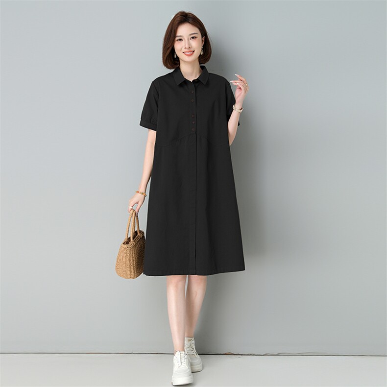 中年妈妈薄款纯棉牛仔连衣裙女2025夏季新款宽松休闲减龄衬衫裙子,女装连衣裙,秋牧寒烟