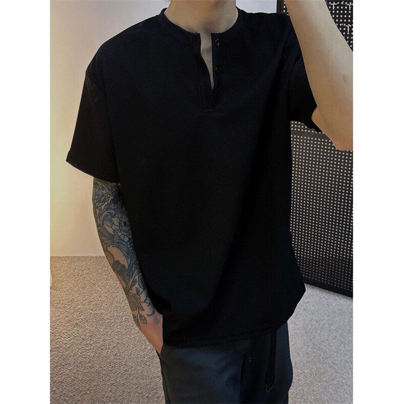 亨利领短袖T恤百搭宽松复古体恤衫休闲运动上衣310A-PL02-特批14，男装T恤，星座310A-4