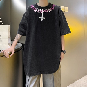 短袖t恤男港风印花圆领体恤夏季简约百搭潮牌五分袖上衣T0104-P35图片