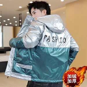 冬季亮上拼羽棉服男模特加厚夹克保暖外套工装棉衣蓝871加绒图片
