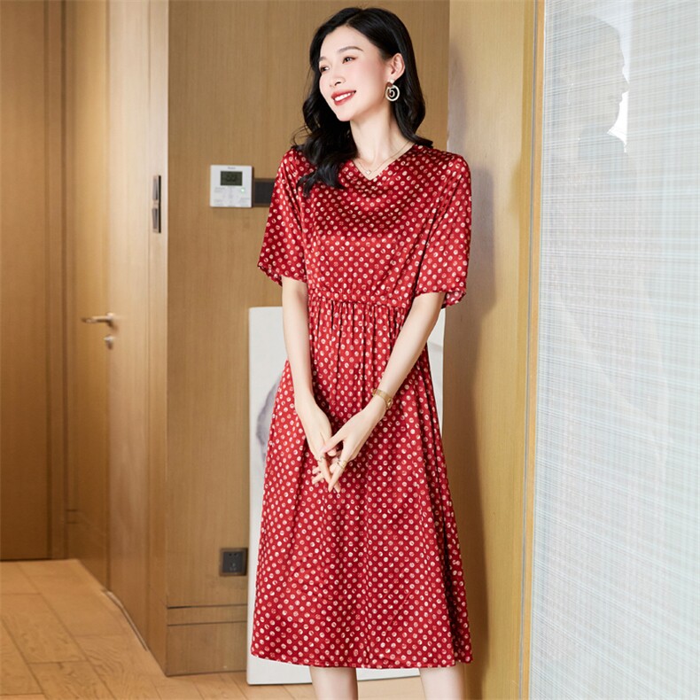19姆米重磅真丝连衣裙女夏季2025新款v领收腰显瘦波点桑蚕丝裙子,女装连衣裙,阿舍尔精品