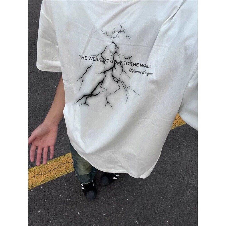闪电印花t恤男款短袖夏季欧美高街ins潮牌痞帅纯棉半袖情侣体恤衫,男装T恤,星座1008