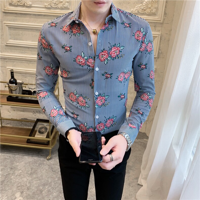 312A-932-P55新款社会精神小伙长袖衬衫男时尚帅气夜店衬衣-首1图片