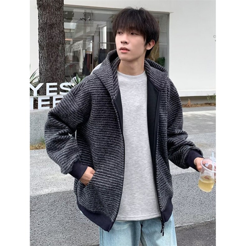 条纹连帽卫衣外套男女款秋早秋季穿搭开衫宽松慵懒风W801,女装短外套,星座1116A（原606A-3）