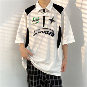 港风翻领polo衫男短袖夏季ins潮流宽松百搭潮牌半袖 T1147-P32图片