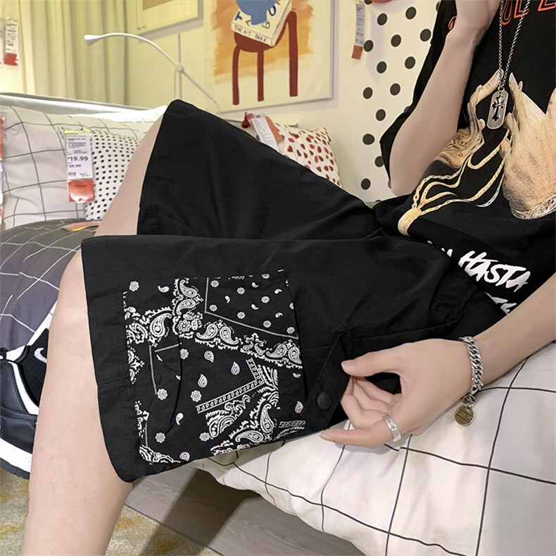 短裤男夏季潮牌外穿腰果花运动休闲裤港风工装五分裤DK0896-P28,男装休闲裤,星座308B-1