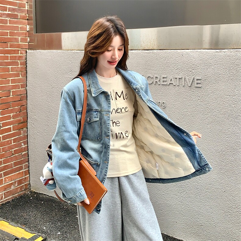 美式牛仔派克羽绒服女冬新款超火好看高级小众加绒加厚工装短外套,女装派克服,2C277