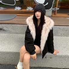 现货重磅硬挺boxy羽绒棉衣座山雕猫耳大毛毛领麂皮棉服冬外套，男装棉衣，电商A486-1