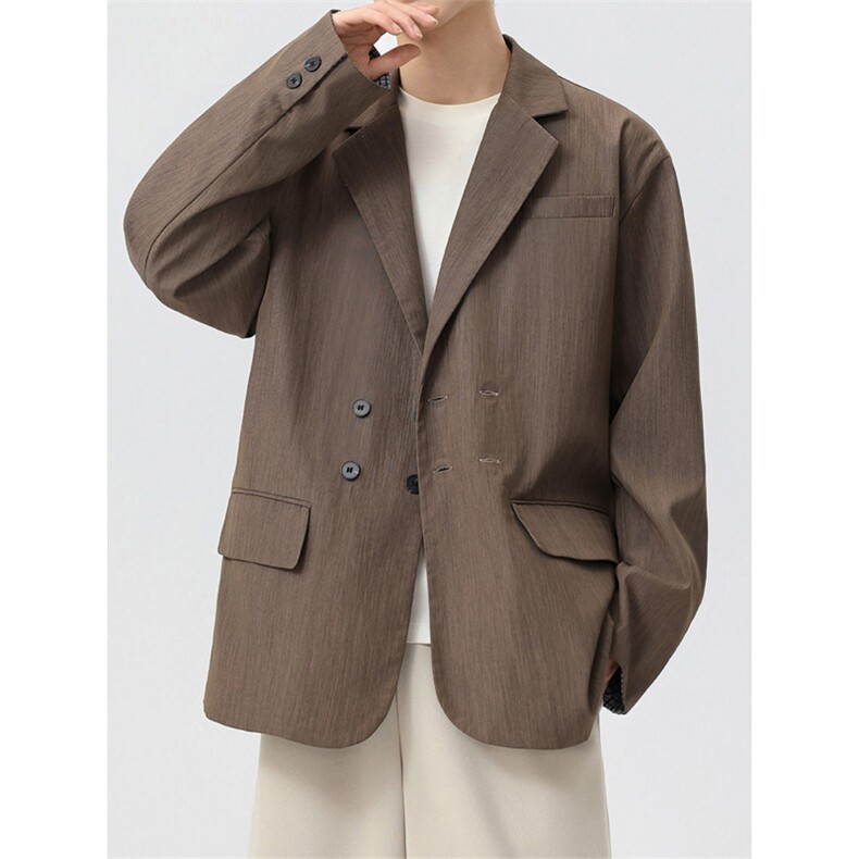 竖纹褶皱西装拼色小格子外套双排扣休闲西装JK2128-P68,男装西服,星座210-1