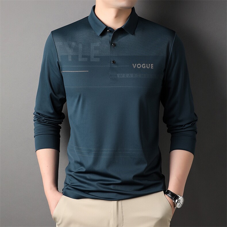 HYD6252男式秋季新款长袖无痕T恤男韩版商务休闲男装翻领图片