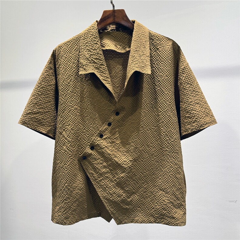 FF3433-P372025夏季新款时尚潮流不规则设计感透气宽松短袖衬衫,男装T恤,电商B323A