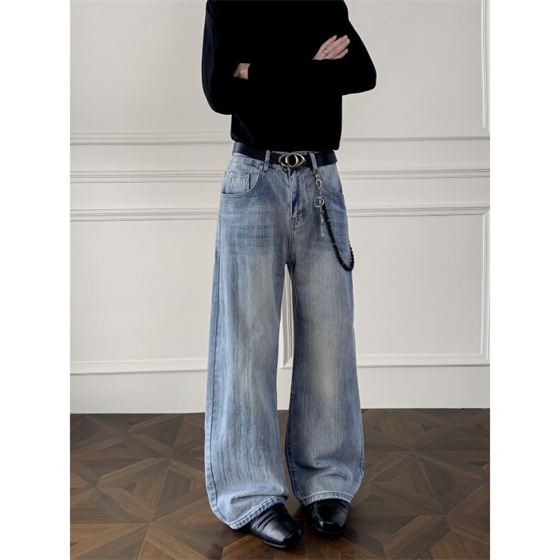 水洗渐变猫须弯刀牛仔裤痞帅潮流cleanfit休闲直筒微喇N2309-P51，男装牛仔裤，星座308B-2