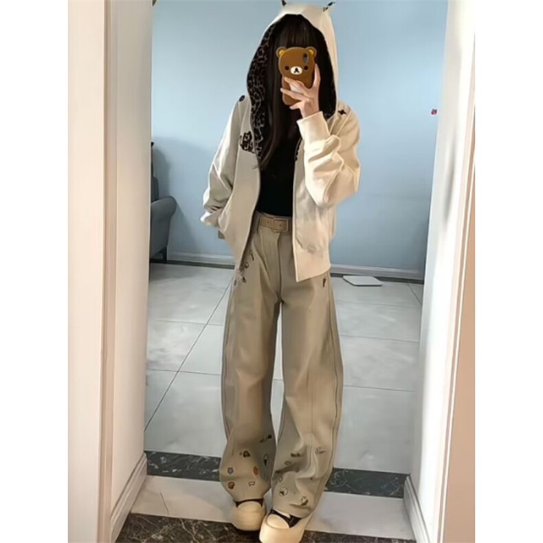 美式痞帅高级感卡通弯刀牛仔裤男生ootd穿搭裤子慵懒松弛感阔腿裤,男装牛仔裤,四季星座505
