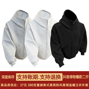抖音得物高品质 26春装美式高街重磅宽松结构高领连帽卫衣外套W60图片