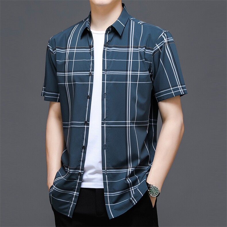 AD22103钱塘2020-3夏季男士精品格子短袖衬衫P75,男装T恤,钱塘207-3
